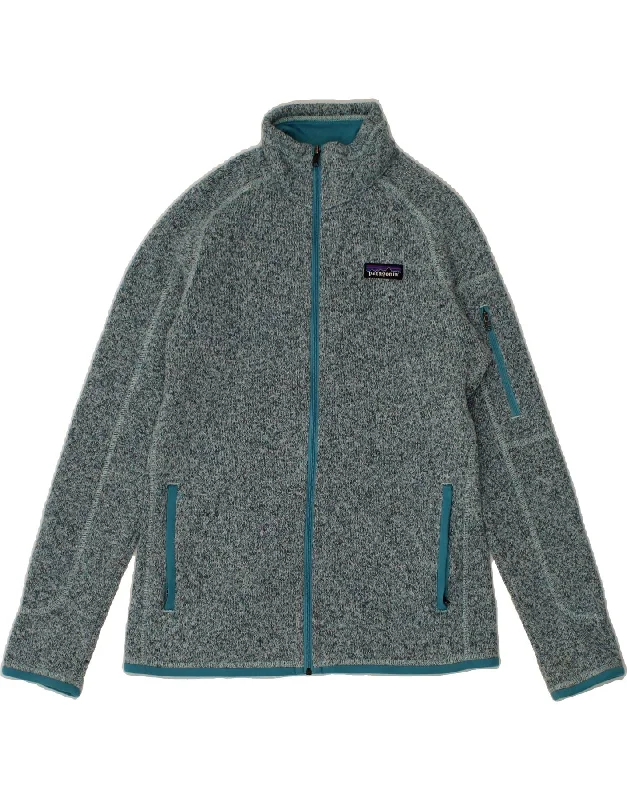 PATAGONIA Womens Tracksuit Top Jacket UK 10 Small Green Flecked Polyester V-Neck Jacket Boat Neck Jacket Square Neck Jacket