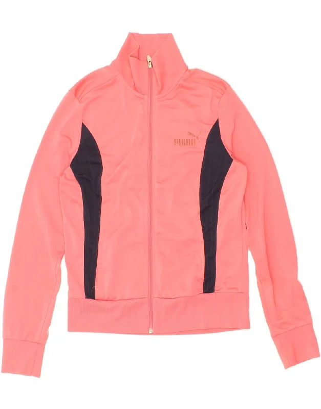 PUMA Womens Tracksuit Top Jacket UK 12 Medium Pink Colourblock Polyester Fleece Fabric Down Fabric Feather Fabric