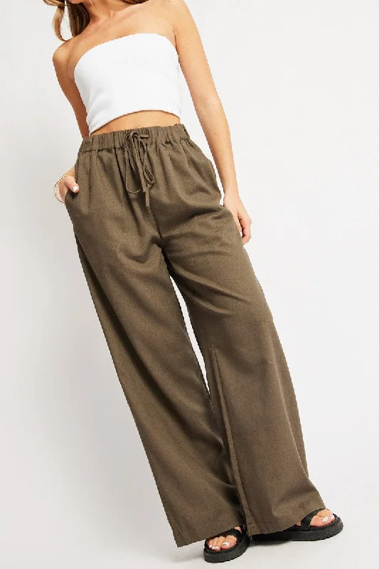 Green Wide Leg Pants Elasticated Waist Formal Wide-Leg Pants