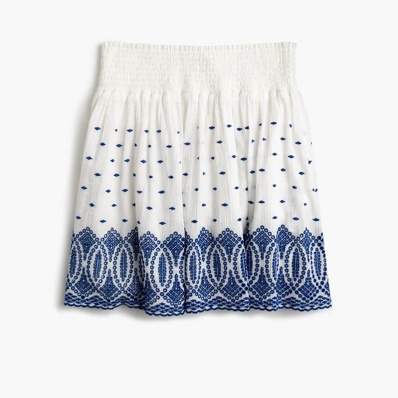 Embroidered gauze eyelet mini skirt cashmere skirt fine