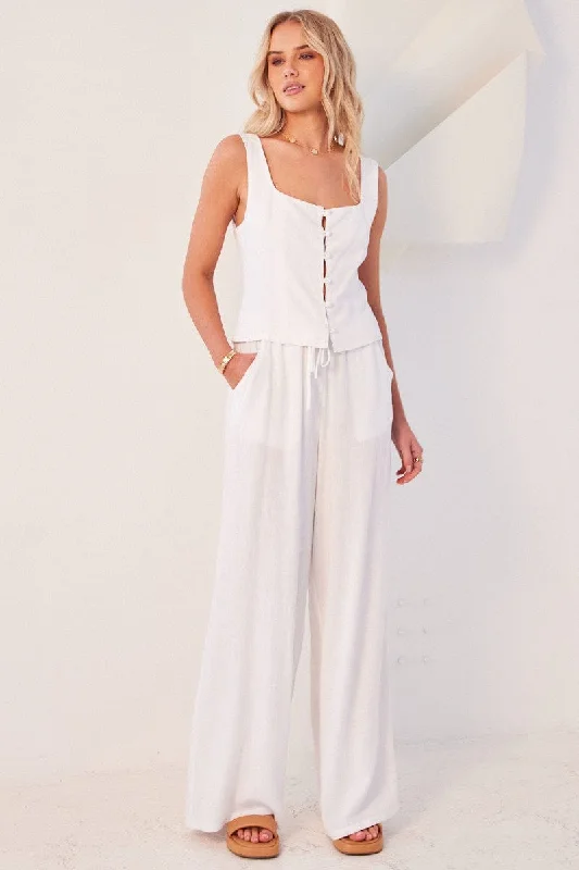 White Wide Leg Pants High Rise Classic Cropped Pants