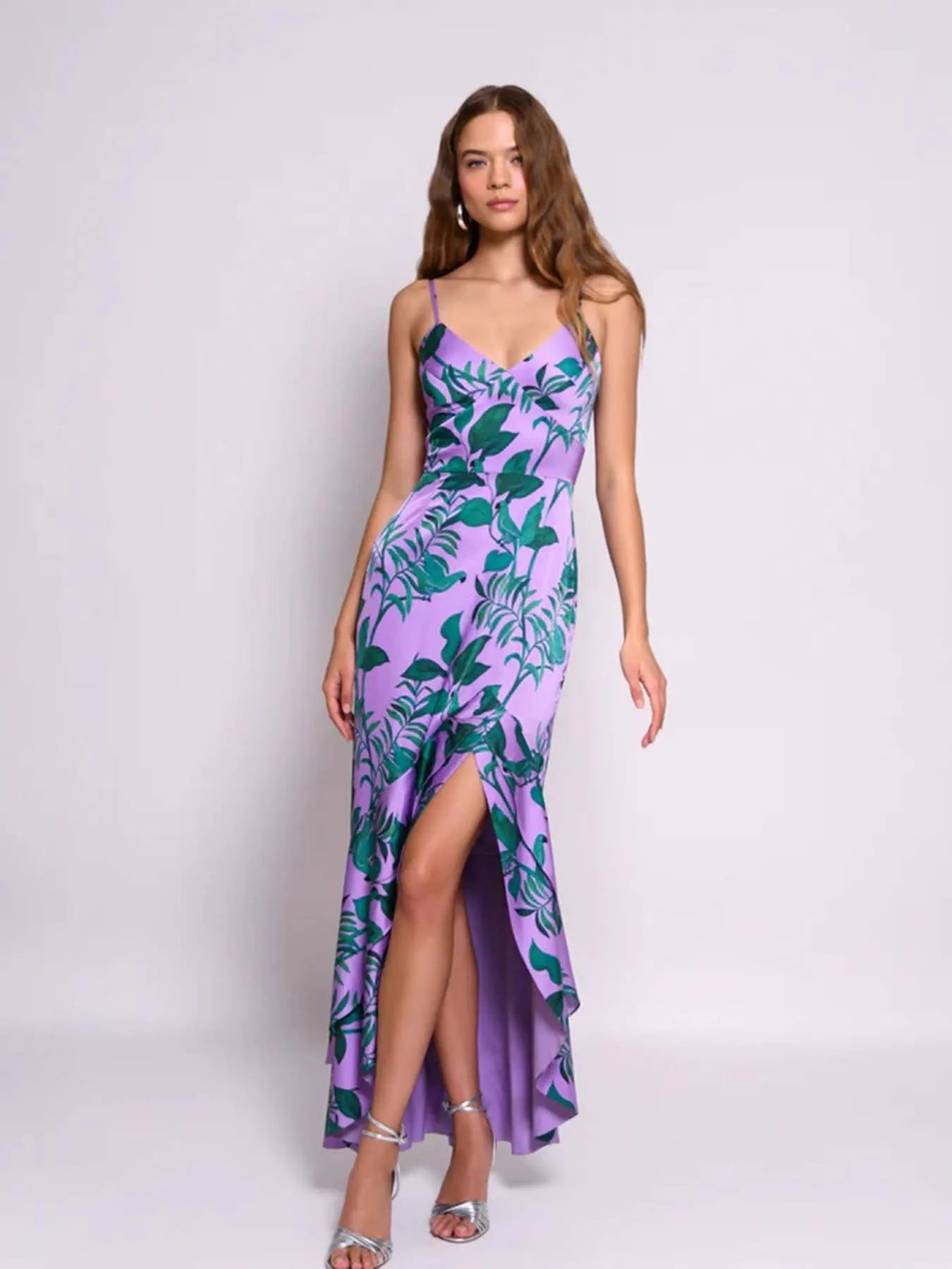 Elegant Floral Printed Spaghetti Strap V-Neck Long Dress For Women High Waist Sexy High Fork Fashion Casual Clothing In 2024 Tunics Fashionable trendy