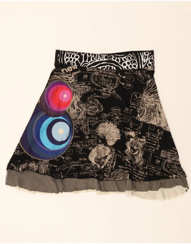 DESIGUAL Womens Graphic A-Line Skirt Large W32 Black Cotton velvet skirt luxurious