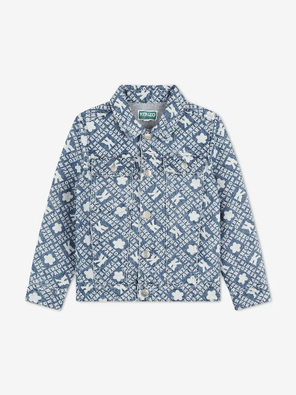 KENZO Kids Logo Denim Jacket in Blue Herringbone Jacket Checkered Jacket Solid Jacket