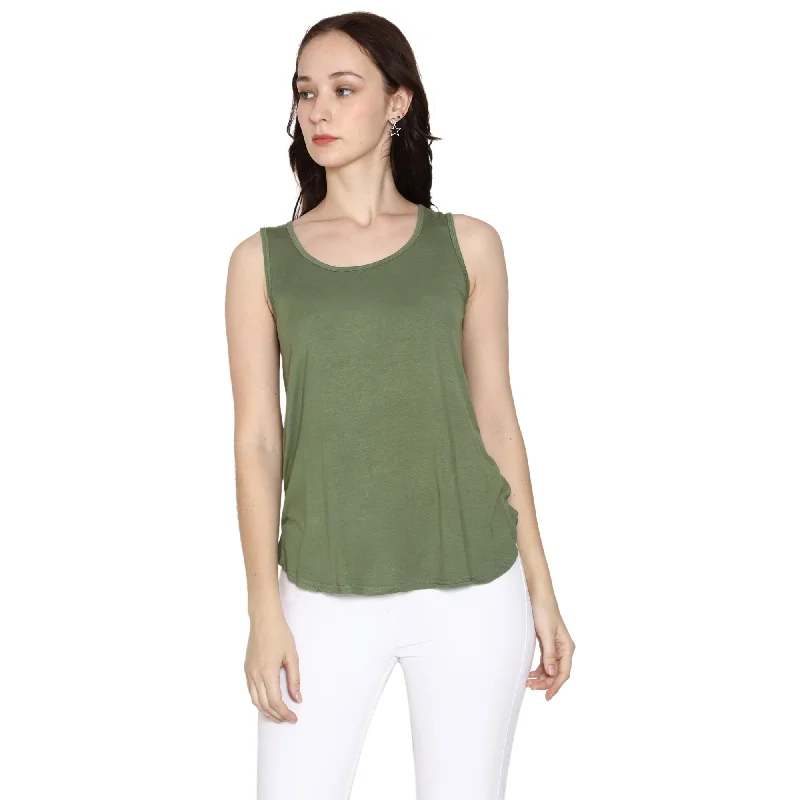 Woodwose Organic Clothing Women's Olive Green Bamboo Relaxed Fit Tank Top activewear tank top