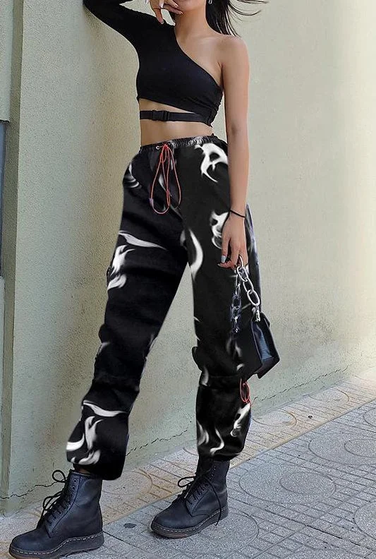 Black High Waist Wide Leg Loose Cargo Pants Comfortable Denim Leggings