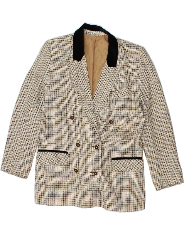 VINTAGE Womens Double Breasted Blazer Jacket UK 12 Medium Beige Zip Front Button Front Snap Front