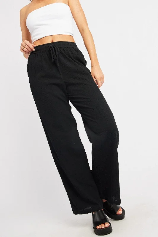 Black Wide Leg Pants High Rise High-Waist Trousers