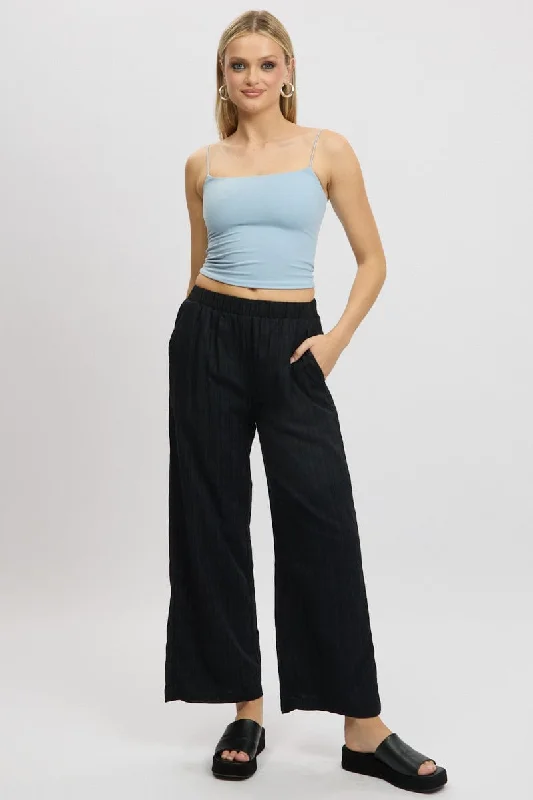 Black Wide Leg Pants Elasticated Waist Classic Chino Pants