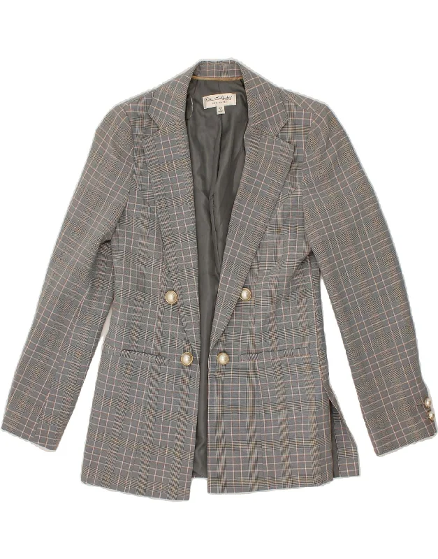 MISS SELFRIDGE Womens Open Blazer Jacket UK 8 Small Grey Check Polyester Rayon Fabric Velvet Fabric Corduroy Fabric