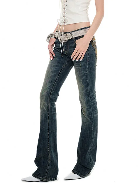 Blue Denim Skinny Flare Pants Modern Skinny Pants