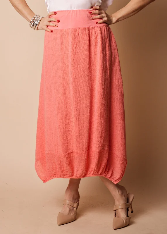 Leela Linen Skirt in Coral Crush low waist skirt