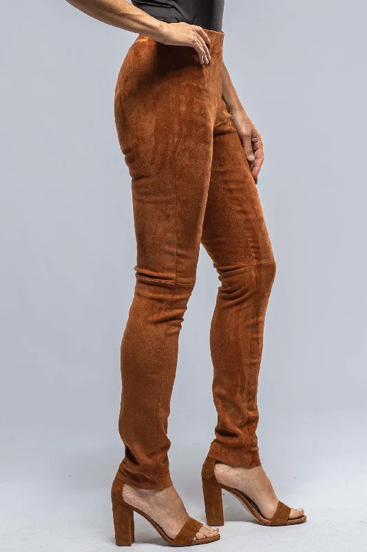 Tania Stretch Suede Pant In Cognac Stretch Fit Pants