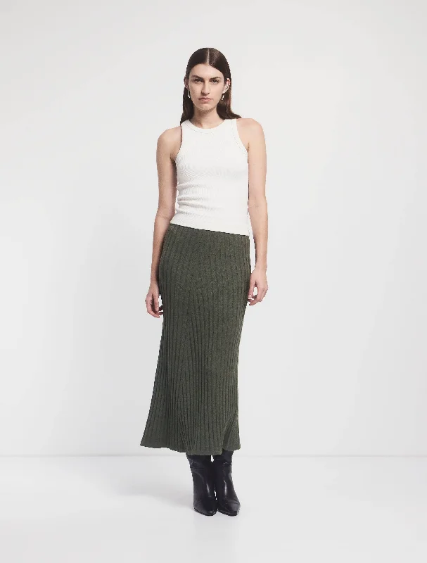 Maia Rib Skirt In Green Marl lace skirt intricate