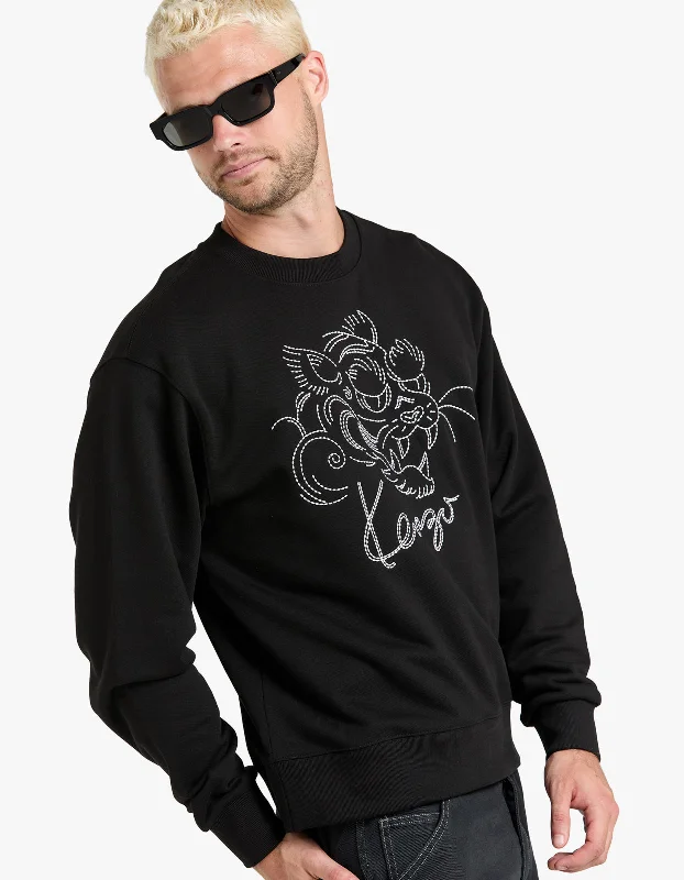 Gots Star Tiger Embroidered Classic Sweater - 99J Black High Neck Crew Neck V-Neck