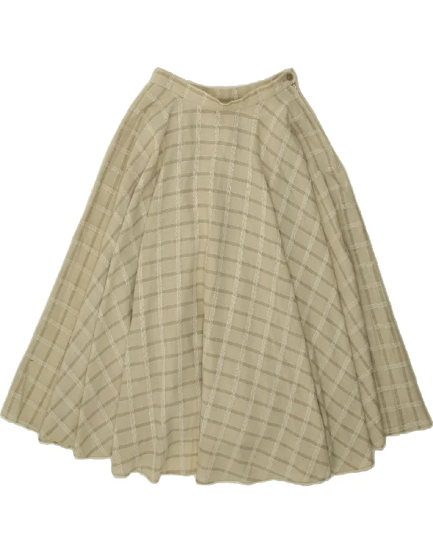 VINTAGE Womens A-Line Skirt IT 36 XS W25  Beige Check Polyester maxi skirt elegant