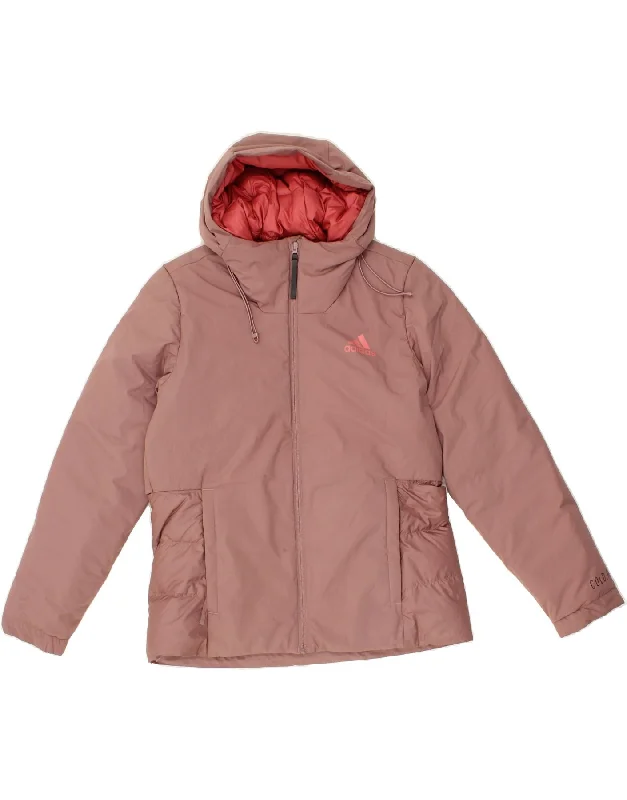 ADIDAS Womens Hooded Padded Jacket UK 8/10 Small Pink Polyester Lace Jacket Ribbed Jacket Sequined Jacket