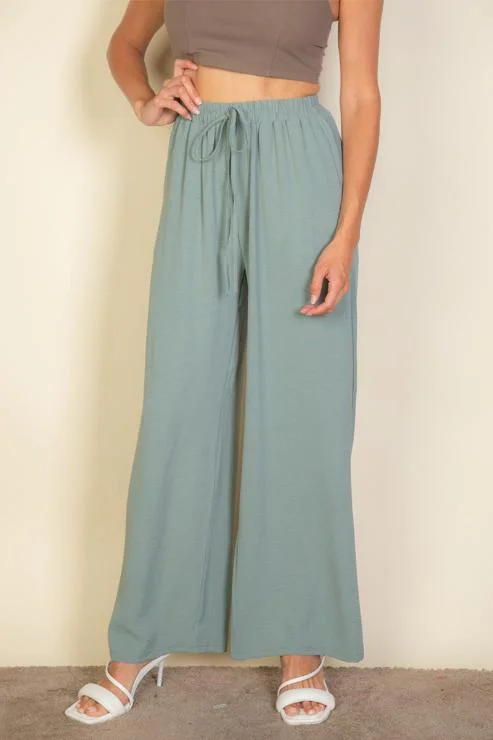 Minimalist Wide-Leg Pants with Drawstring Elegant High-Waist Pants