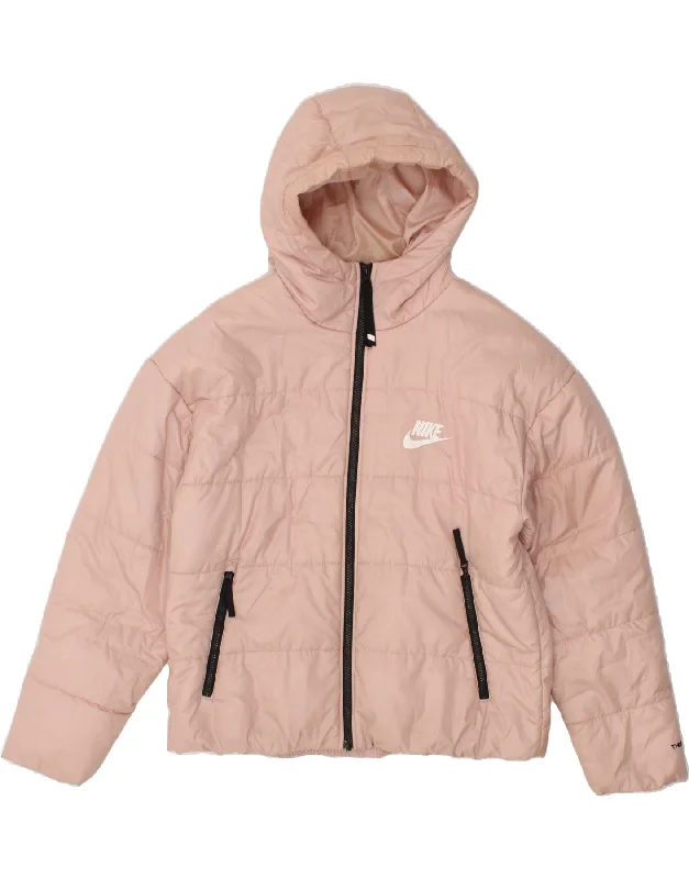 NIKE Womens Therma-Fit Hooded Padded Jacket UK 14 Medium Pink Polyester Chenille Jacket Brocade Jacket Lace Jacket