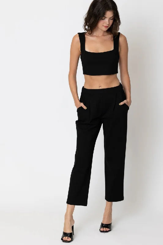 PLEATED FRONT TAPERED PONTE PANT Trendy Tapered Pants