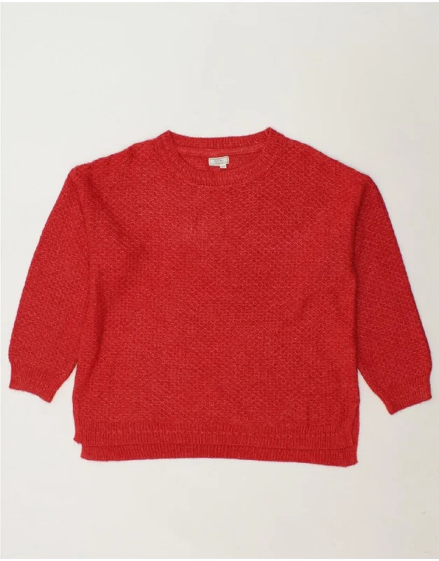 FAT FACE Womens Crew Neck Jumper Sweater UK 16 Large Red Viscose Denim Fabric Leather Fabric Suede Fabric