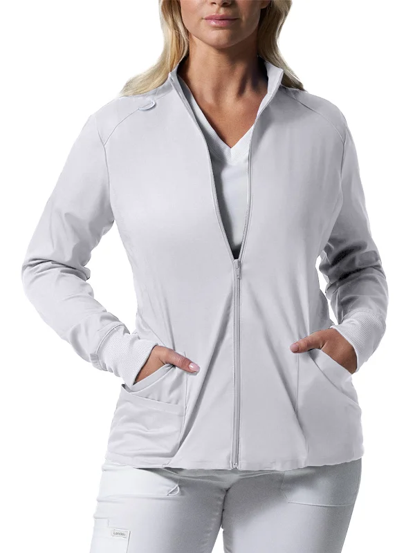 Women's 3-Pocket Mock Neck Zip-Front Scrub Jacket Lace Jacket Ribbed Jacket Sequined Jacket