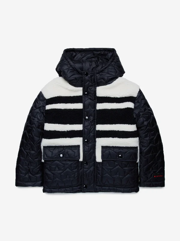 MARNI Kids Quilted Jacket in Black Anorak Shell Jacket Lightweight Jacket