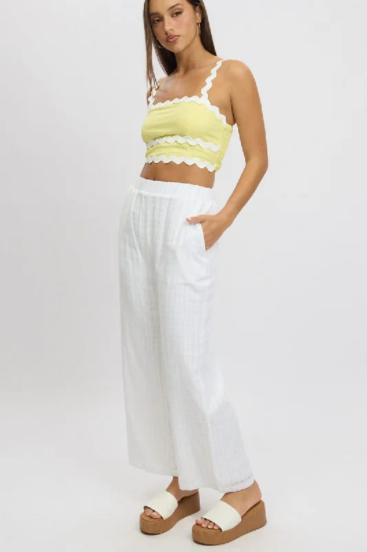 White Wide Leg Pants Elasticated Waist Wide-Legged Palazzos