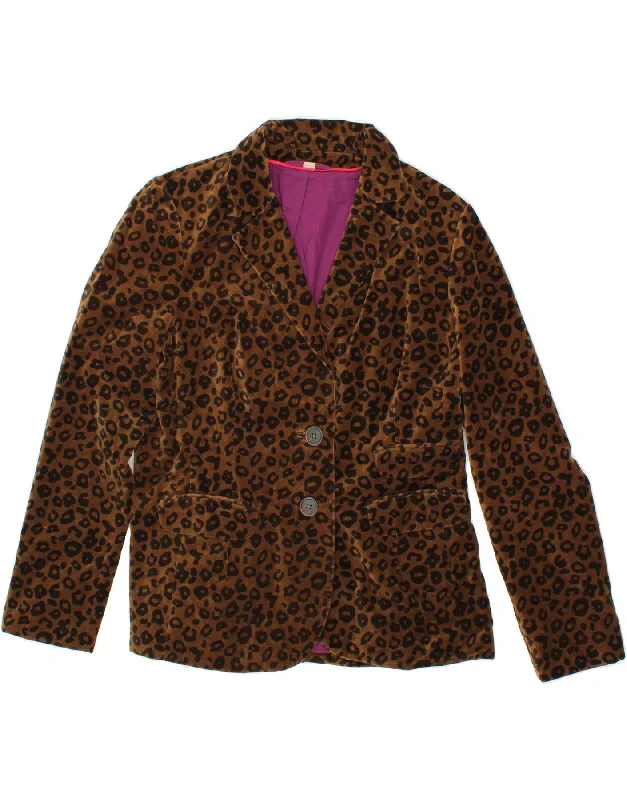 BODEN Womens 2 Button Blazer Jacket UK 14 Large Brown Animal Print Cotton Wool Fabric Cashmere Fabric Tweed Fabric