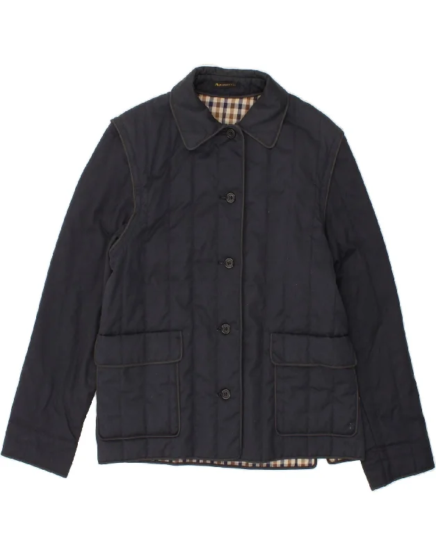 AQUASCUTUM Womens Utility Jacket UK 16 Large Navy Blue Cotton Fabric Linen Fabric Terry Fabric