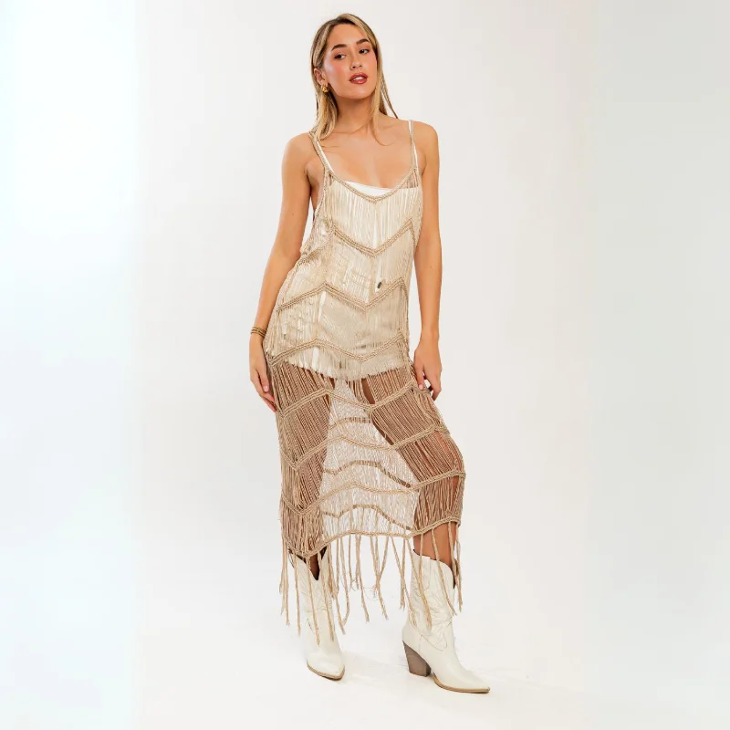 bare illusion fringe dress Tunics Versatile functional