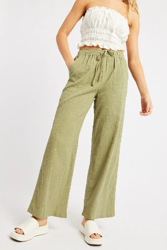 Green Wide Leg Pants High Rise Comfortable Cargo Pants