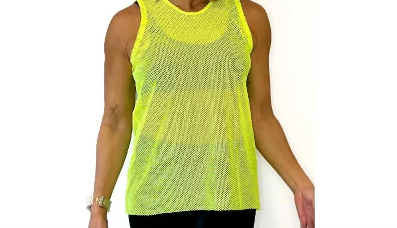 Mesh Tank In Neon Yellow crossback tank top