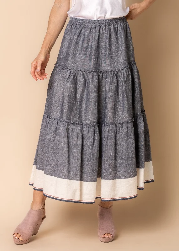 Davina Linen Blend Skirt in Navy corduroy skirt comfortable