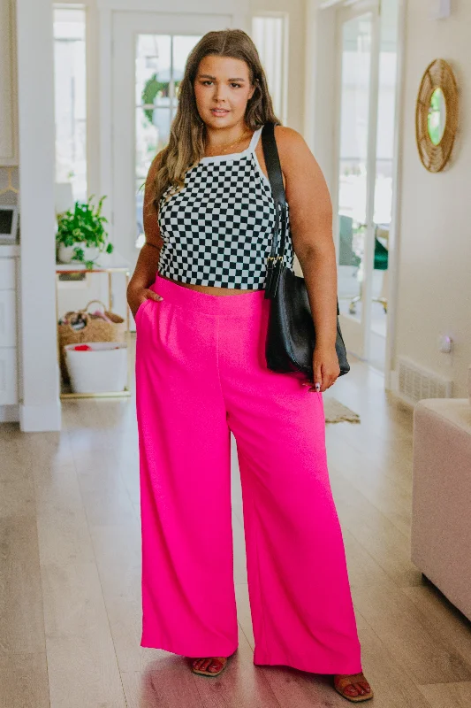 Hazel Blues® |  I Love These High Rise Wide Leg Pants in Hot Pink Comfortable Wide-Leg Pants