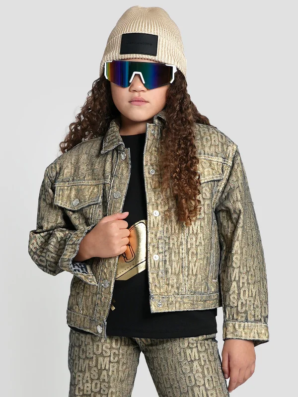 MARC JACOBS Girls Metallic Effect Denim Jacket in Gold Wool Jacket Cashmere Jacket Tweed Jacket