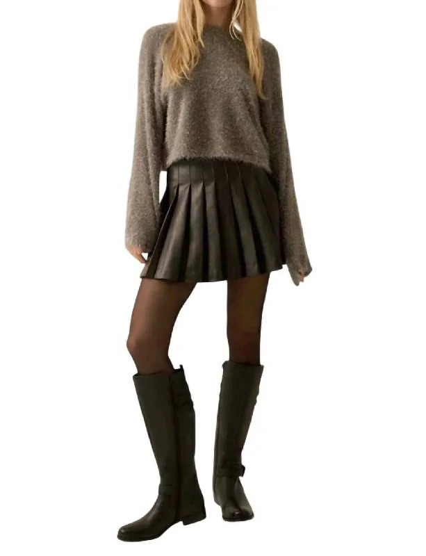 Winter Wonderland Metallic Fuzzy Knit Sweater In Charcoal High Neck Crew Neck V-Neck