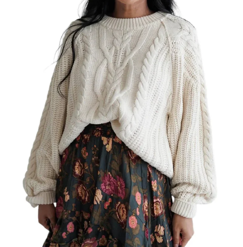 Frankie Cable Sweater In Ivory Cable Knit Ribbed Knit Lace Knit