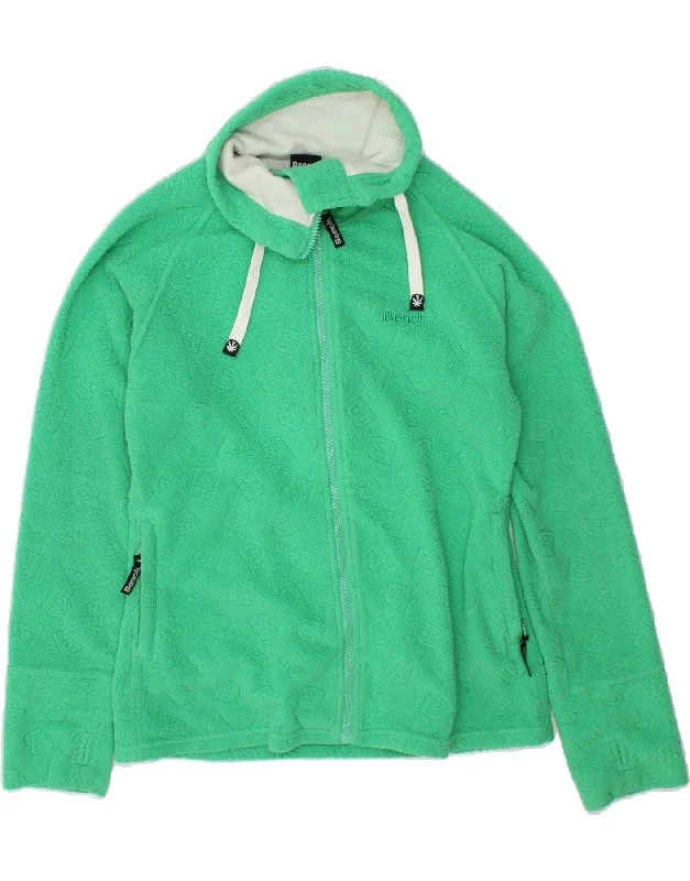 BENCH Womens Graphic Fleece Jacket UK 14 Large Green Polyester Cardigan Sweater Pullover