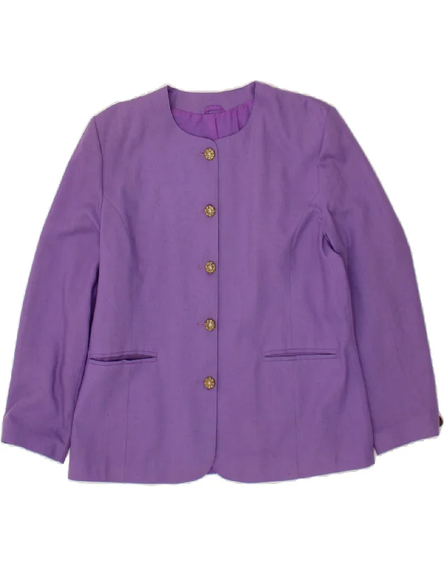 VINTAGE Womens 5 Button Blazer Jacket UK 14 Large Purple Cotton Jacket Linen Jacket Terry Jacket