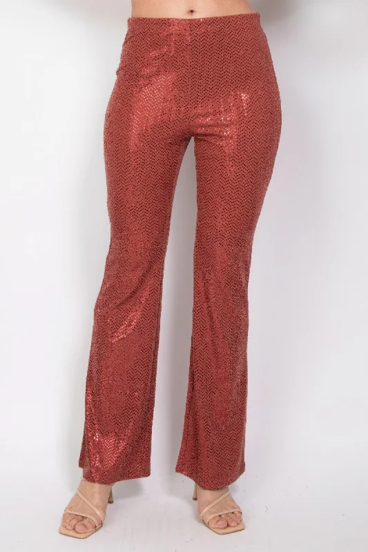 Sequined Fit & Flare Midrise Pants Elegant Trouser Pants