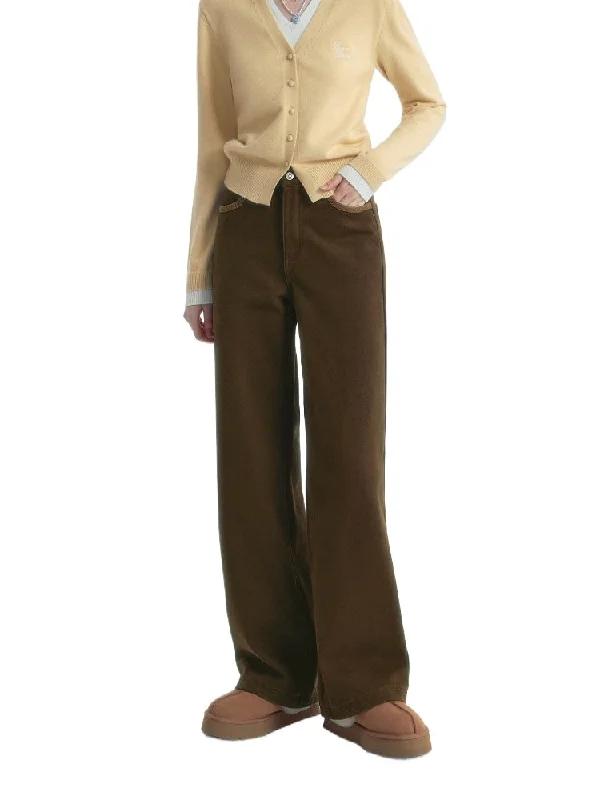 Corduroy Patch Fleece-Lined Casual Pants Lightweight Linen Pants