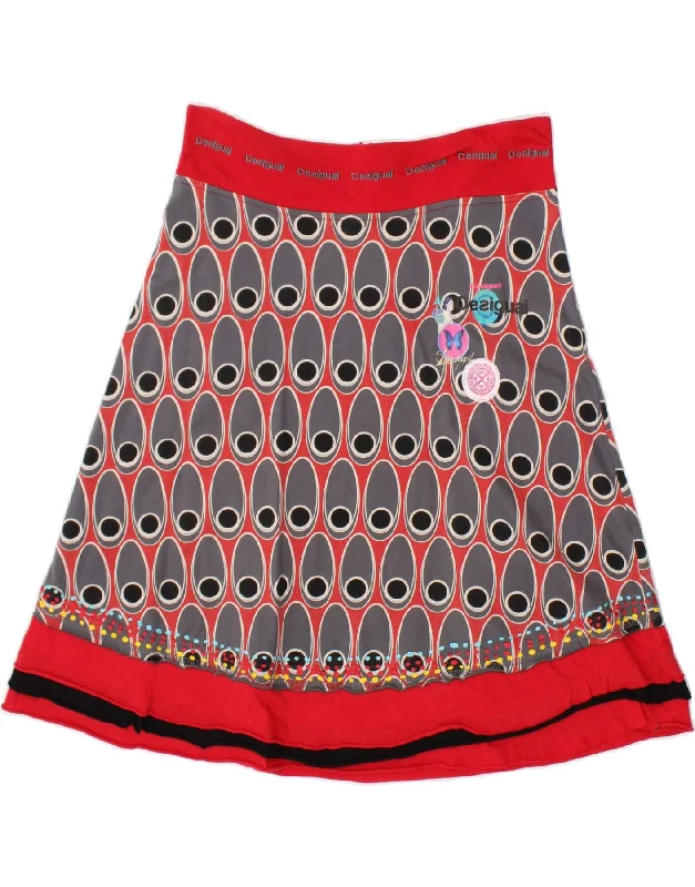 DESIGUAL Womens Abstract Pattern A-Line Skirt UK 14 Medium W30  Red Cotton linen skirt light