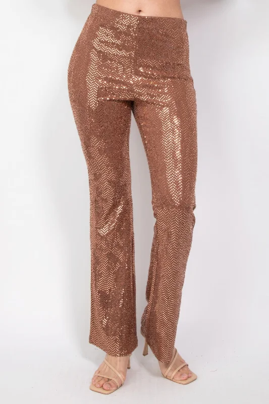 Sequined Fit & Flare Midrise Pants Classic Flared Pants