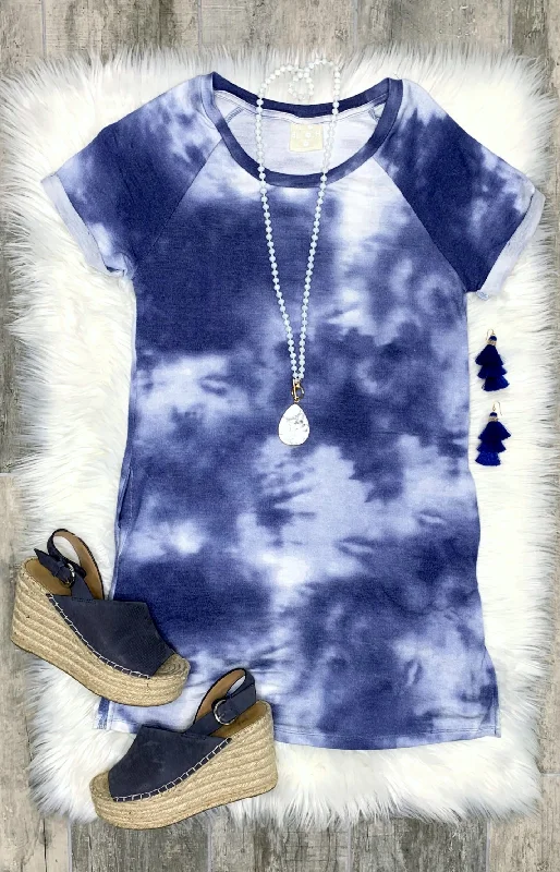 Tie Dye Pocket Dress Turtleneck Neckline Stylish