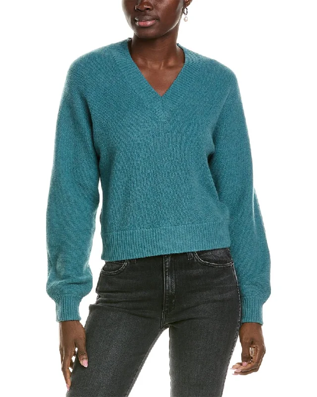 27 Miles Malibu womens  V-Neck Cashmere Sweater, xs, Green Collared Crew Neck Turtle Neck