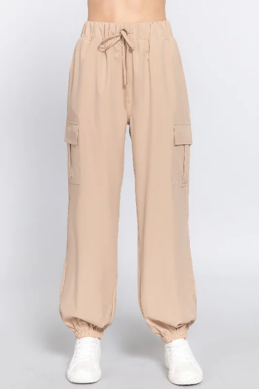 Light Weight Stretch Woven Cargo Jogger Pants Chic Checkered Pants