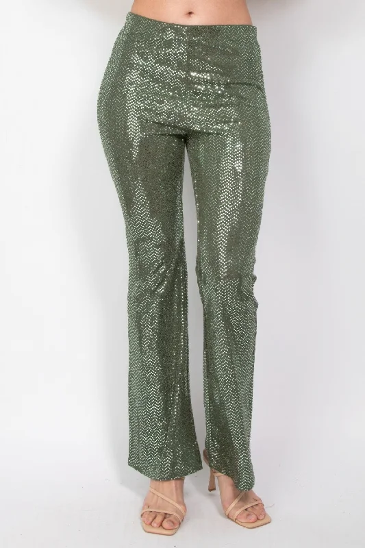 Sequined Fit & Flare Midrise Pants Casual Lounge Pants