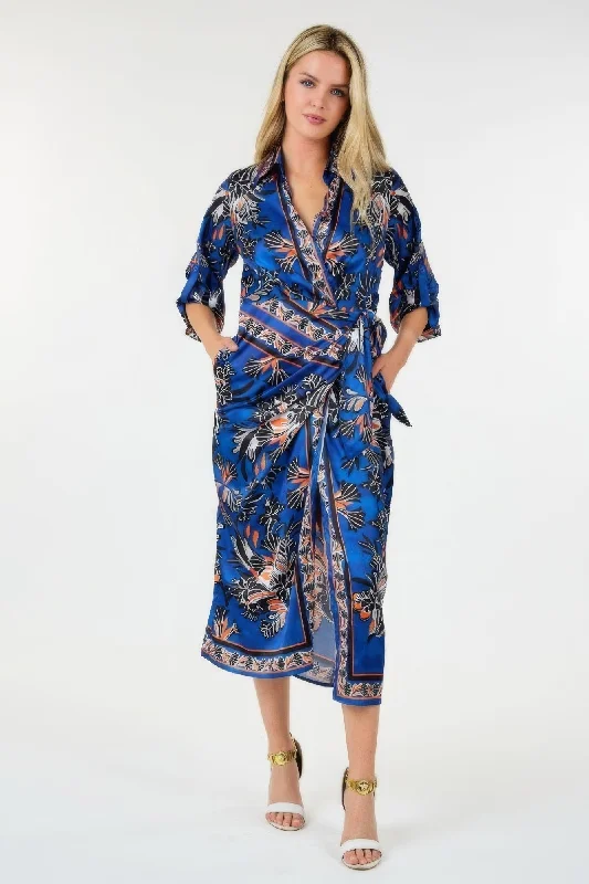 Wrap Front 3/4 Sleeve Printed Dress Tunics Lace romantic