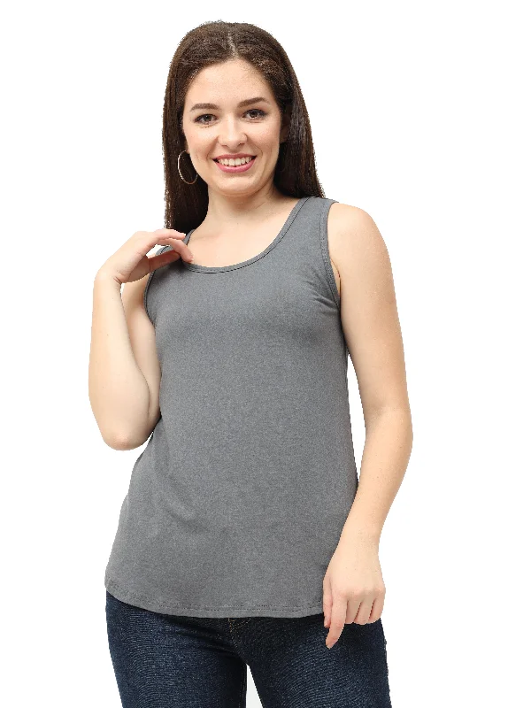 Woodwose Organic Clothing Women's Dark Grey Bamboo Relaxed Fit Tank Top seamless tank top